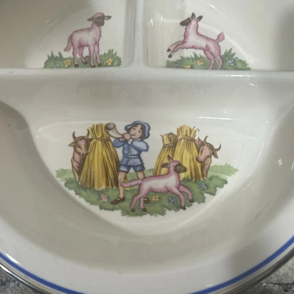 Vintage‎ Bartsch Baby Warming Dish - Little Boy Blue Nursery Rhyme & Pink